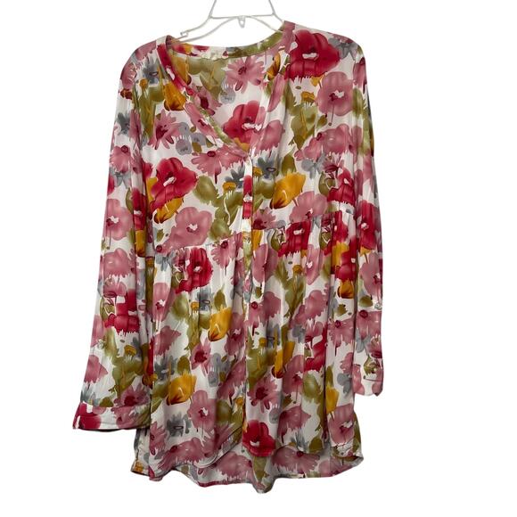 Christian Siriano Tops - Christian Siriano shirt blouse top women's X extra large floral white red pink